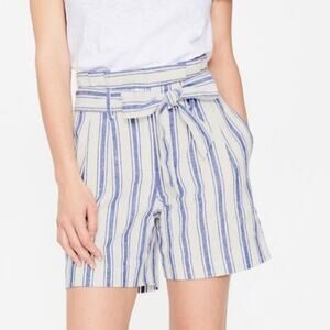 Boden St. Ives Linen Blend Paper Bag Shorts Blue & White Stripes NO BELT Size 6